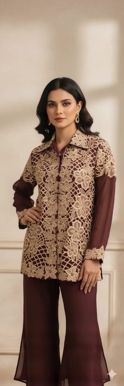 elegant, semi-formal embroidered pant suits - Image 2