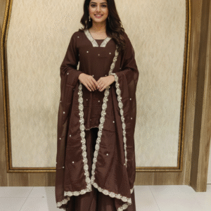 short paplum with plazzo
fabric. pure chinon..
Hand work