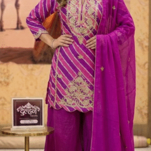 💜💫Handcrafted Leheriya Kurti & Flowy Sharara Ensemble✨